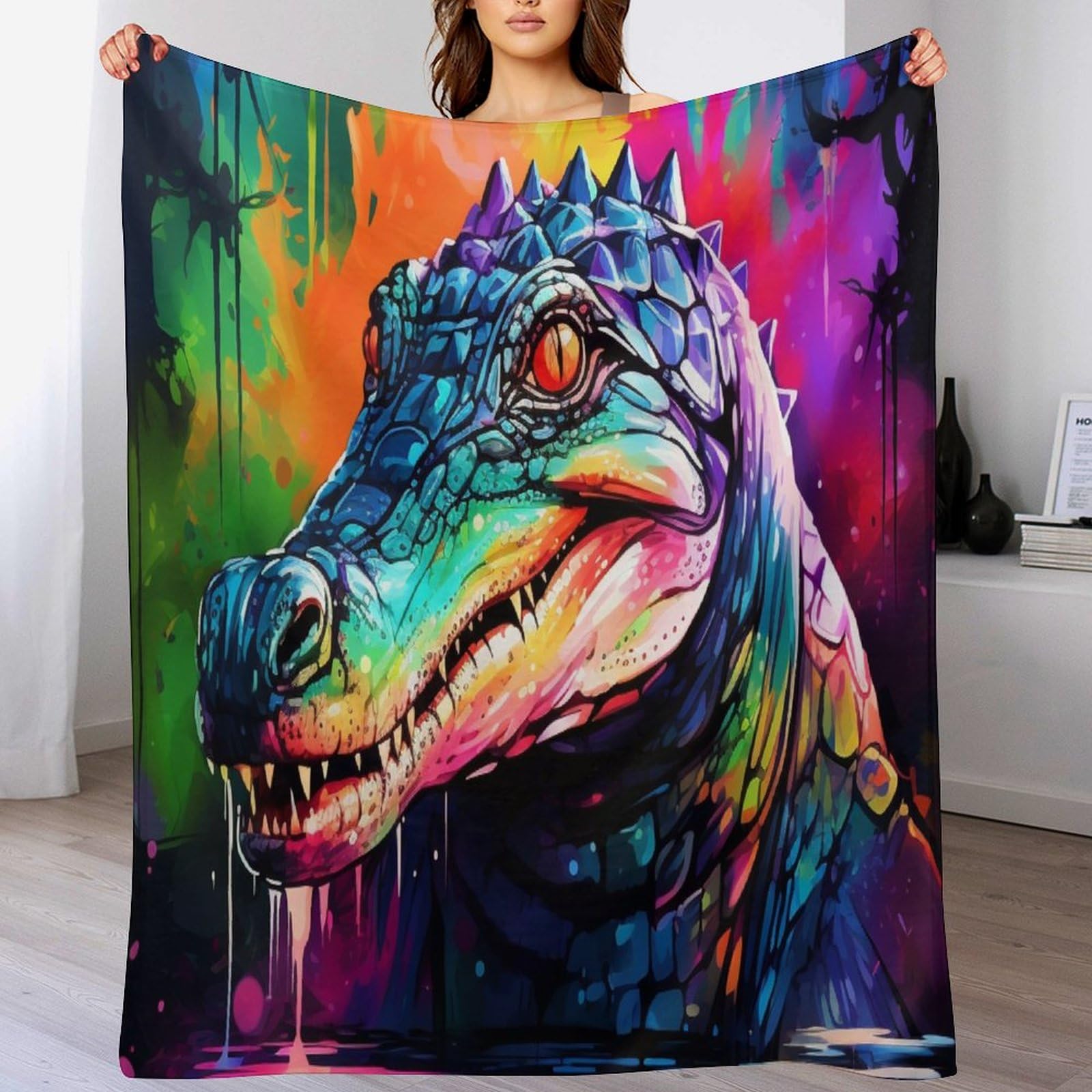Couverture polaire crocodile en flanelle thermique 130x150 cm pour lit
