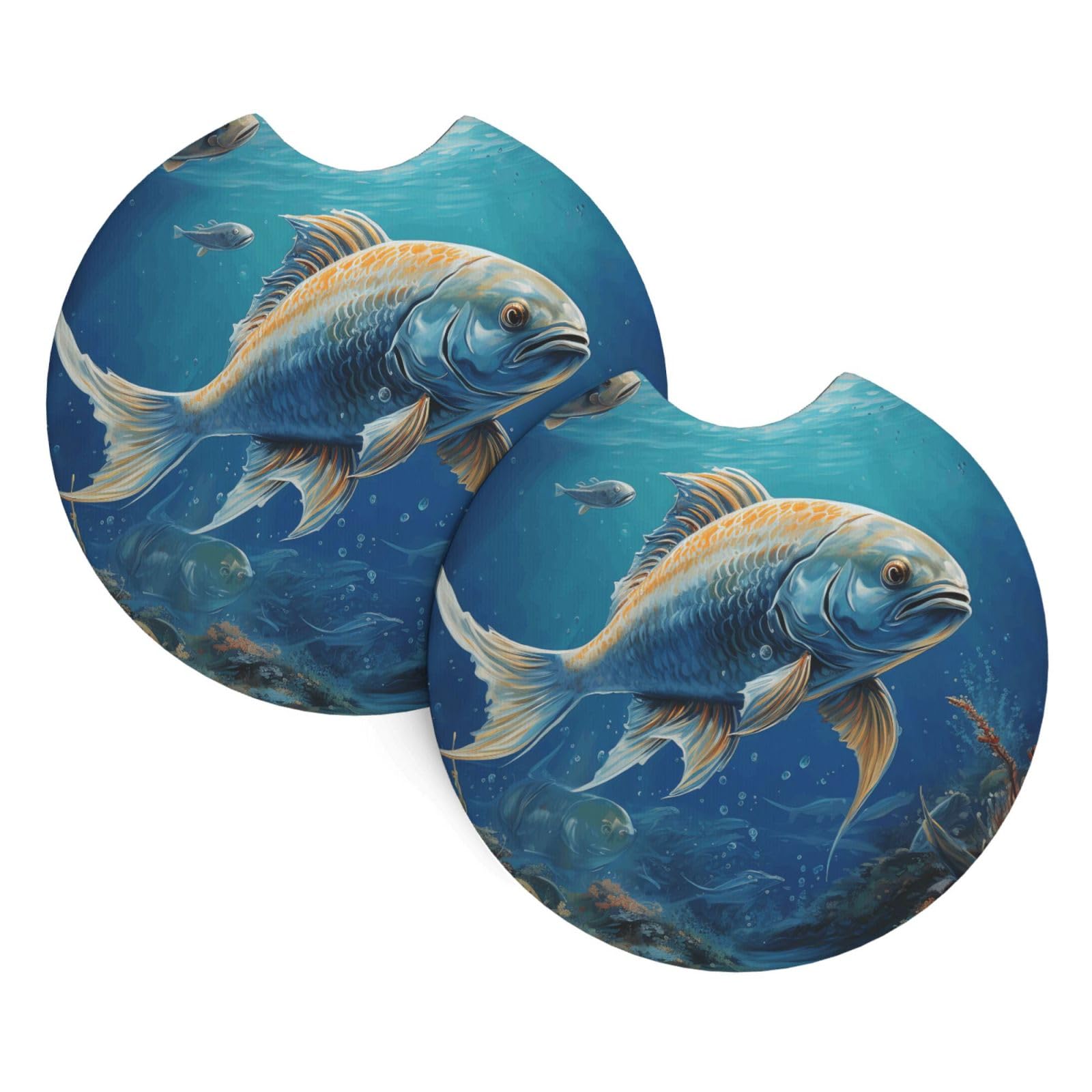 2 Pack Car Coaster for Cup Holders Ocean Fish Car Cup Coaster 2.7" Neoprene Non-Slip Automotive Cup Mat Universal Auto Car Interior Accessories for Women Men Cup Pad