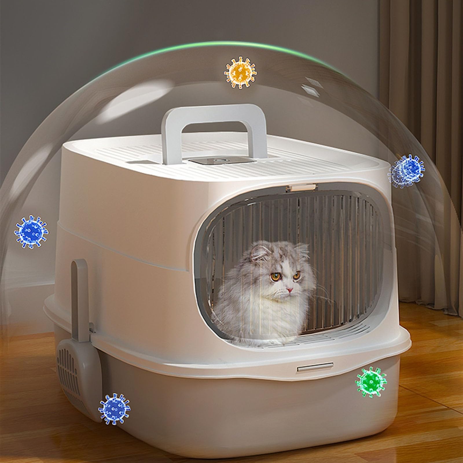 Exclusivo para Gatos y Perros Caja de Arena plástico, Caja con Tapa, for Gatos Lados Altos for Grandes y Gatitos, Grande Pala para Interiores(Green)