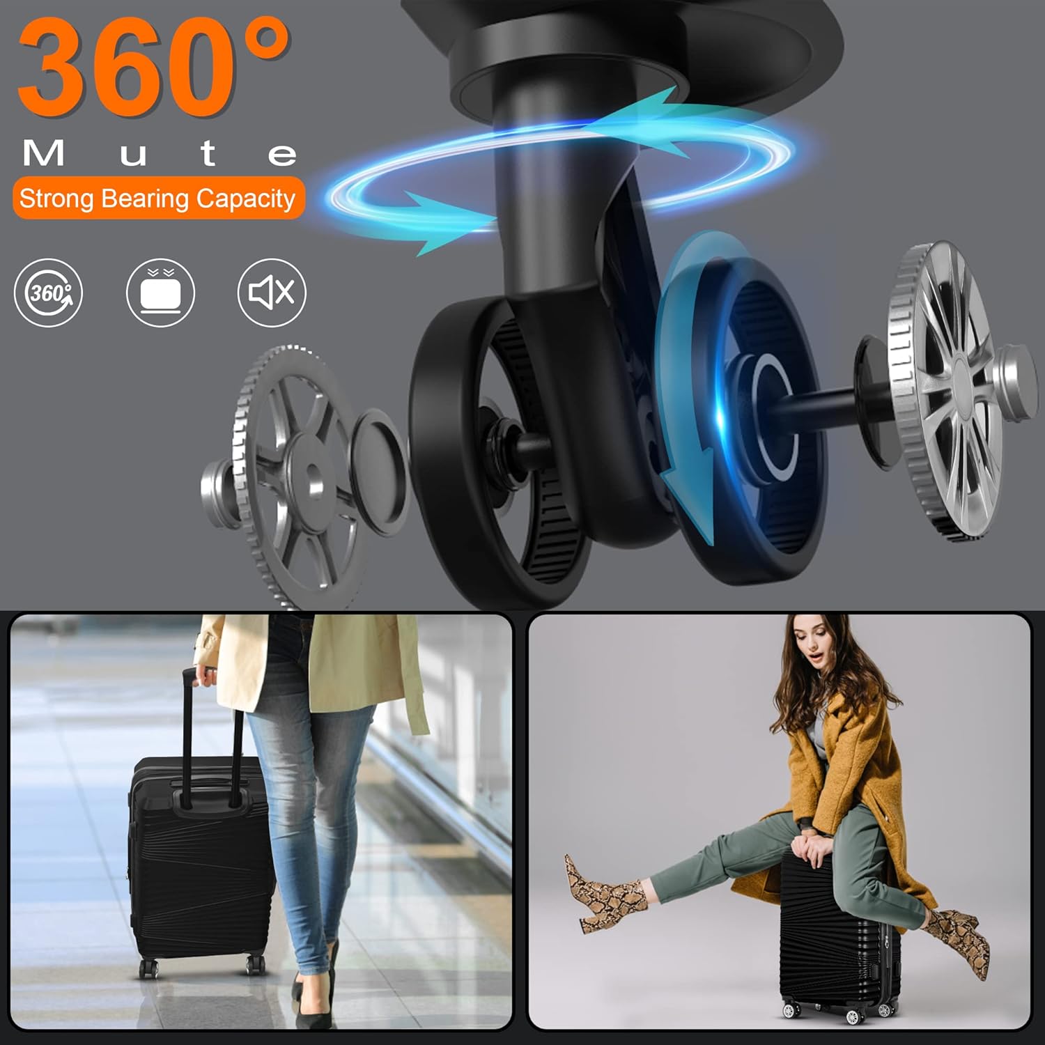 review SURFLINE Luggage Sets 3 Piece Clearance Carry On Luggage Set Expandable PC+ABS Hardside Suitcase Sets with Spinner Wheels TSA Lock (20in/24in/28in)(All Black)