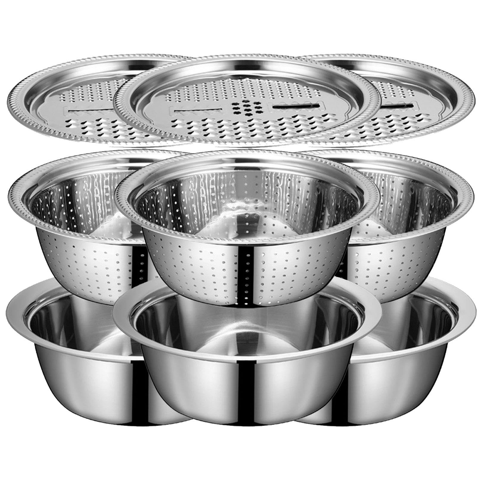 Juego de lavabo de acero inoxidable, colador multifuncional para lavar verduras y arroz, incluye ralladores y ensaladeras, ideal para la preparación de alimentos