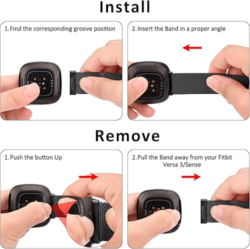 Miniatura 5 de Correa de metal para Fitbit Sense BandsFitbit Versa 3 bandas mujeres hombres, malla de acero inoxidable magnética correa de repuesto para reloj