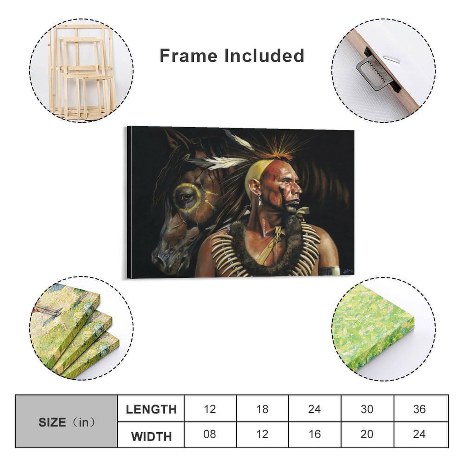 QITEX Decorazioni Casa Moderna Poster Guerrieri indiani nativi americani Dipinti paesaggi Decorazioni murales Stampe su tela Pittura su tela 30x40cm Nessun frame