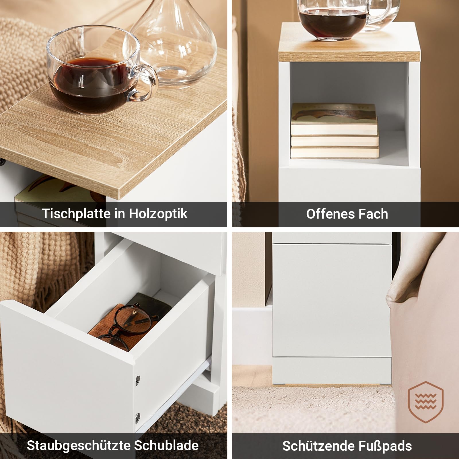 SoBuy Nachttisch schmal 20cm, Nachtschrank & Beistelltisch mit 2 Schubladen, Platzsparendes Möbelstück für Schlafzimmer & Nischen, Ideal für Mieter & Boxspringbett, Weiß, 20x35x60 cm, FBT149-WN