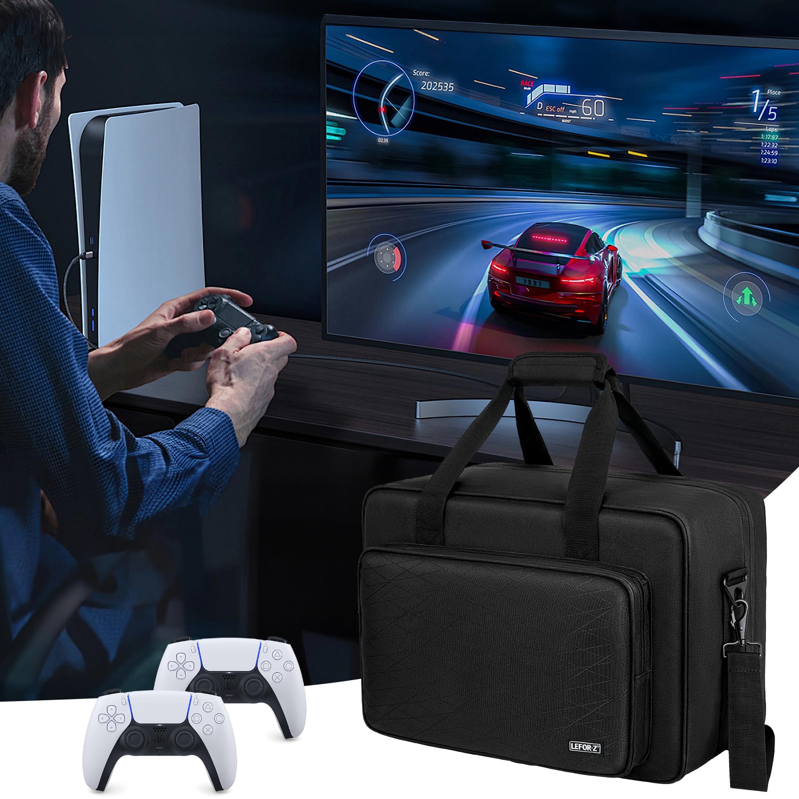 PS5/PS5 Pro/PS4 Tasche,PS5 Tragetasche Kompatibel mit Playstation 5 Konsole,PS5 Disk,Digital Edition,Konsolentasche mit Unterteilbaren Fächer für PS5 Controller,PS5-Spiele,Gaming-Headset und Zubehör