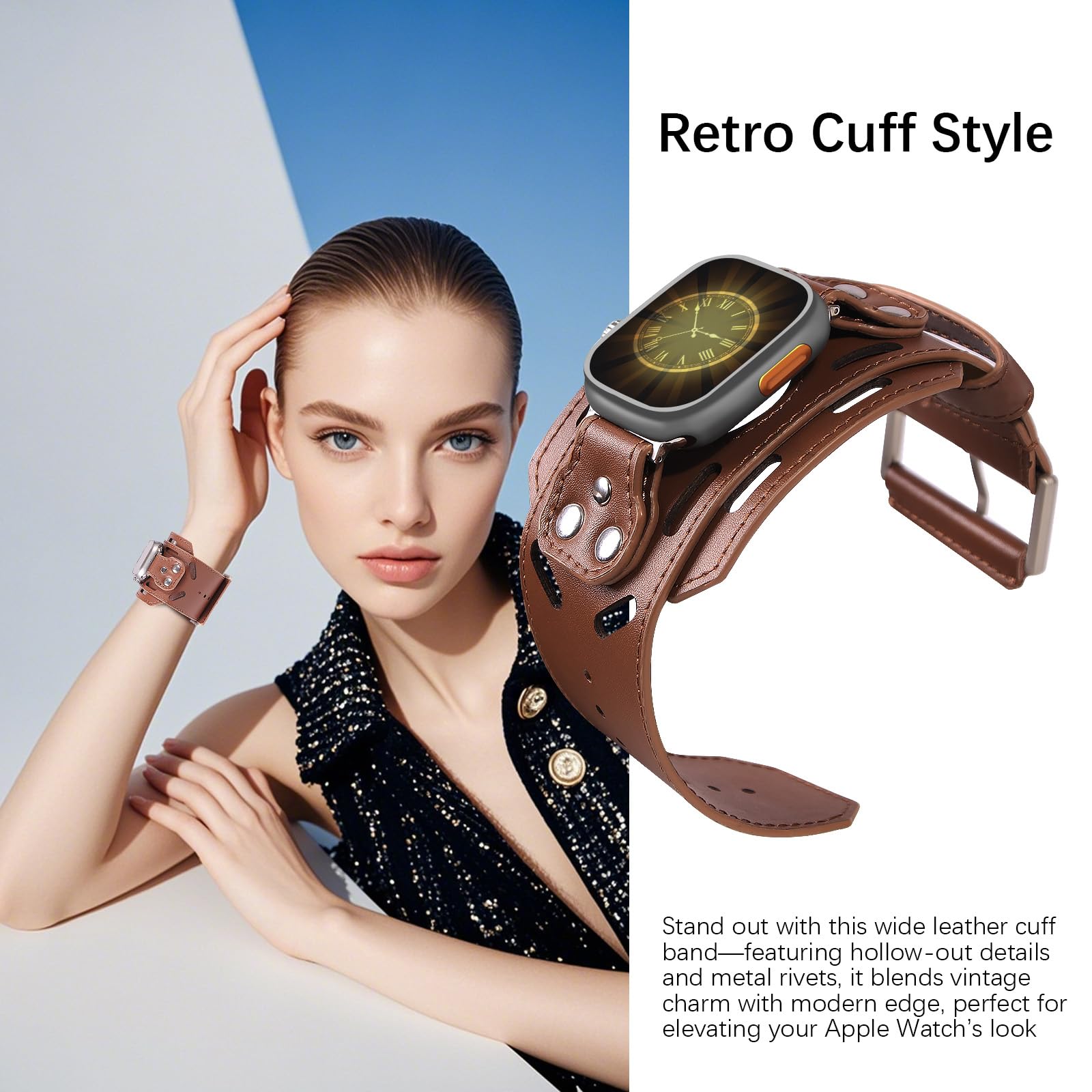 Bracciale in vera pelle per Apple Watch, unisex, per Apple Watch