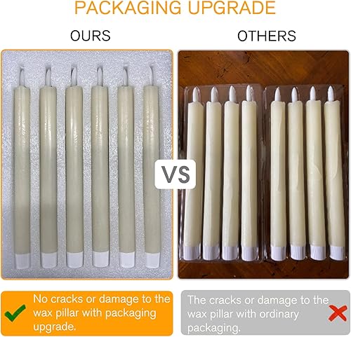 Miniatura 6 de PrettyCare Paquete de 6 velas cónicas sin llama velas de ventana de Navidad velas sin llama con control remoto velas a pilas con luz LED 3D para