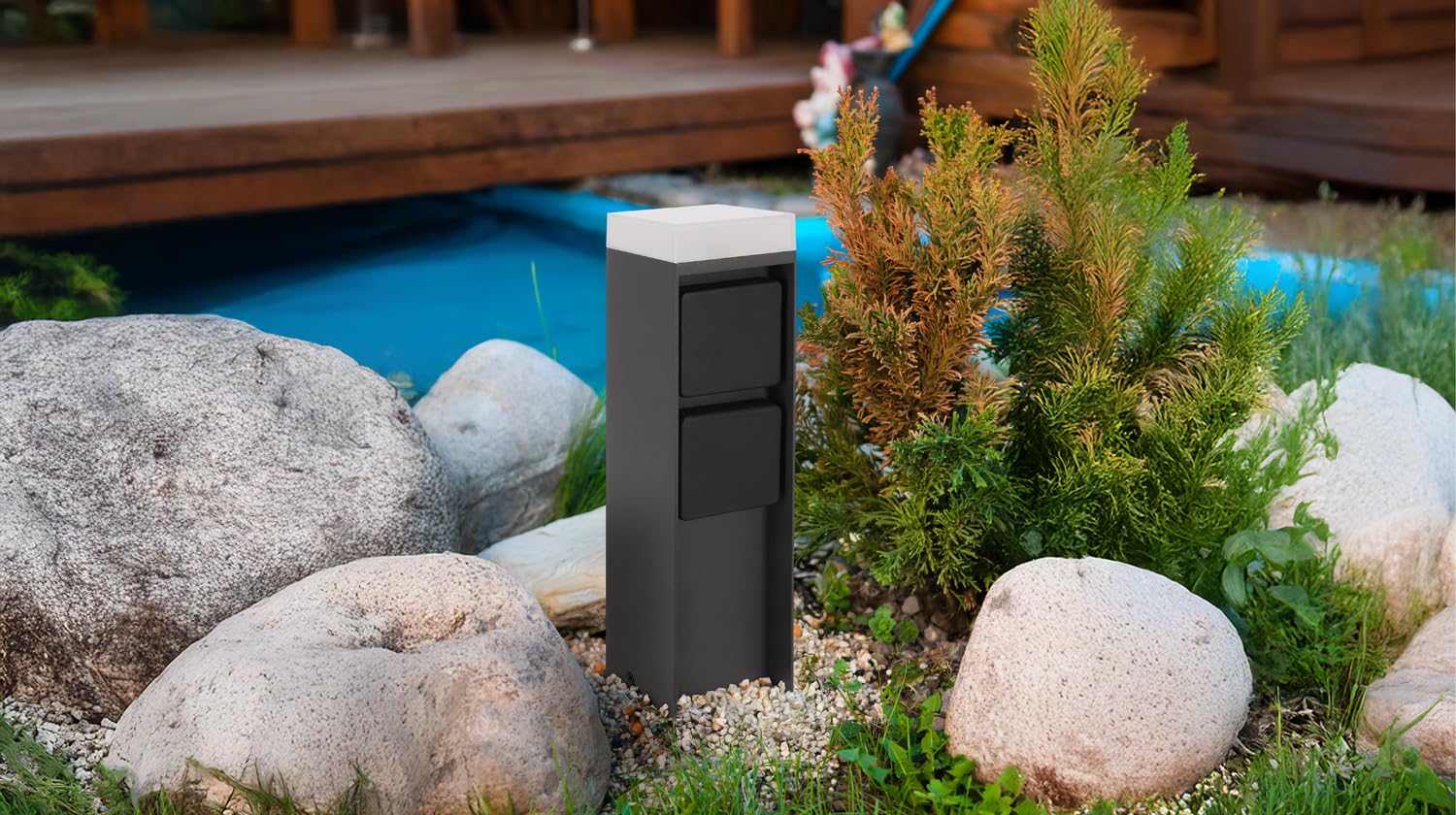 LED Universum - Presa da giardino con illuminazione LED ADAM 2 antracite 4000 K 560 lm 4,5 W Presa esterna 27 cm x 7 cm 2 slot max. 3680 W terrazza