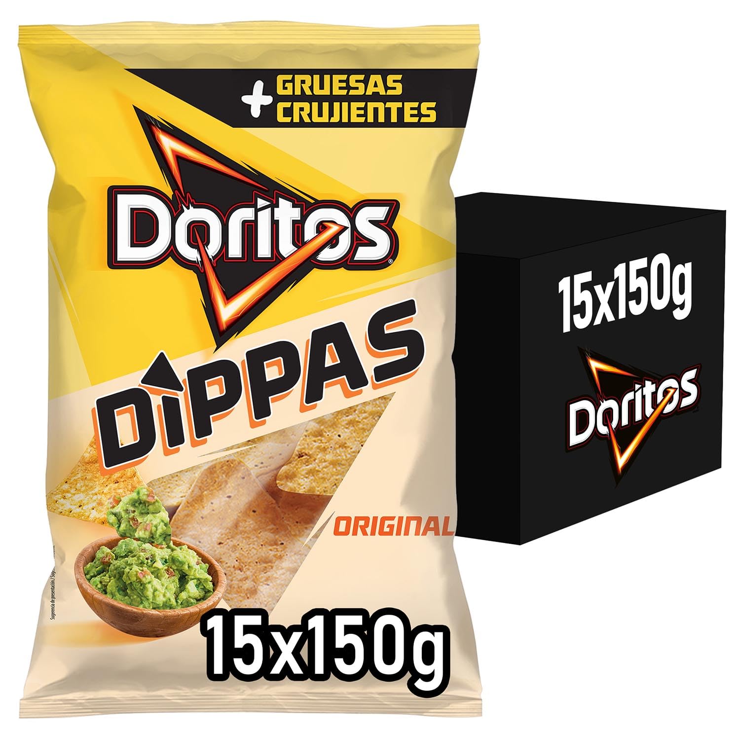 DORITOS Dippas Nachos de Maíz Sabor Original para Aperitivo y Dips, Bolsas Individuales de 150 g, Pack de 15
