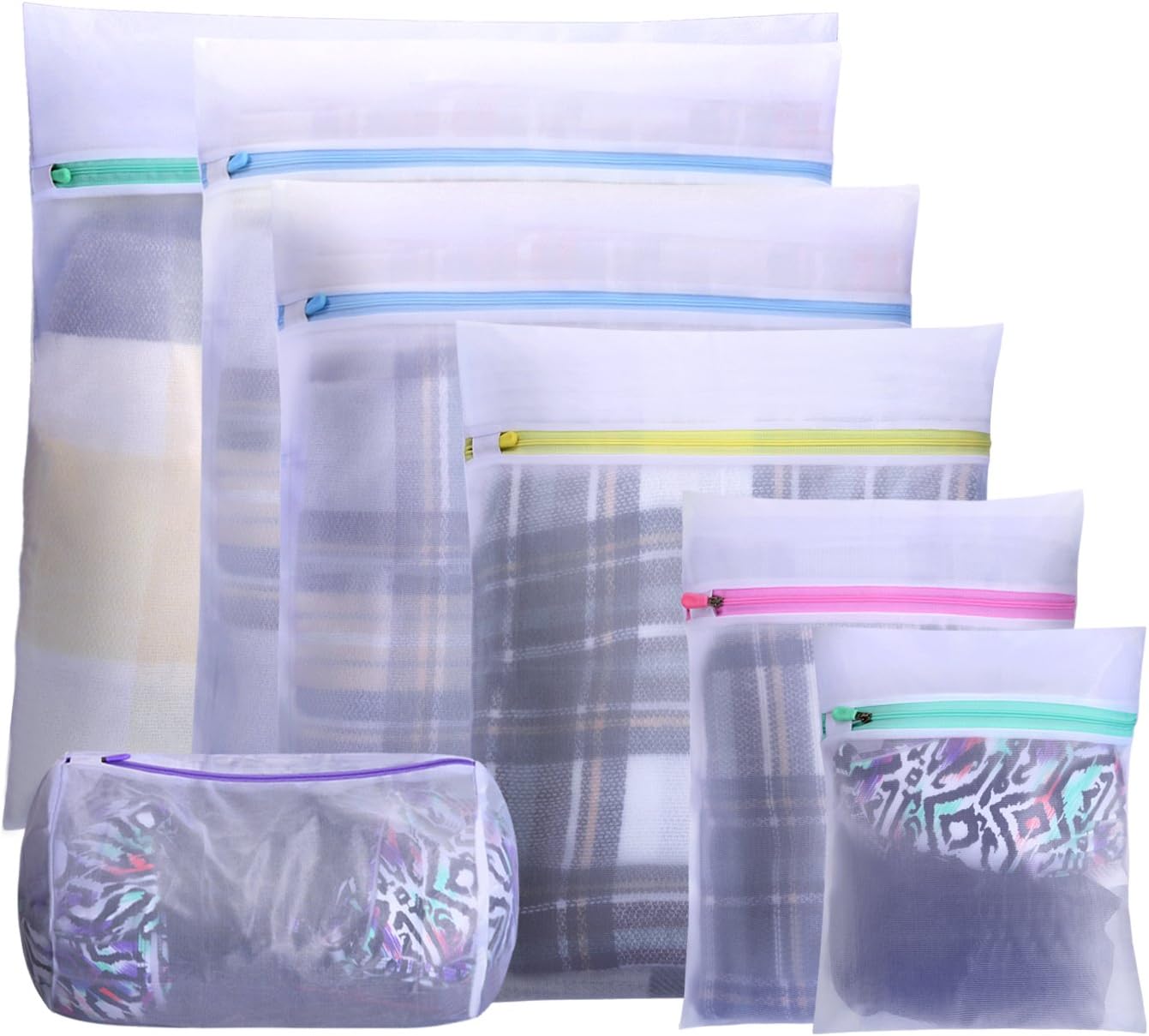 Laundry Bag for Delicates,7 Pcs Washing Machine Mesh Bag for Blouse Hosiery Stocking Underwear Bra Baby Cloth and Lingerie,Travel Storage Organize Bag with Zipper White ESOME