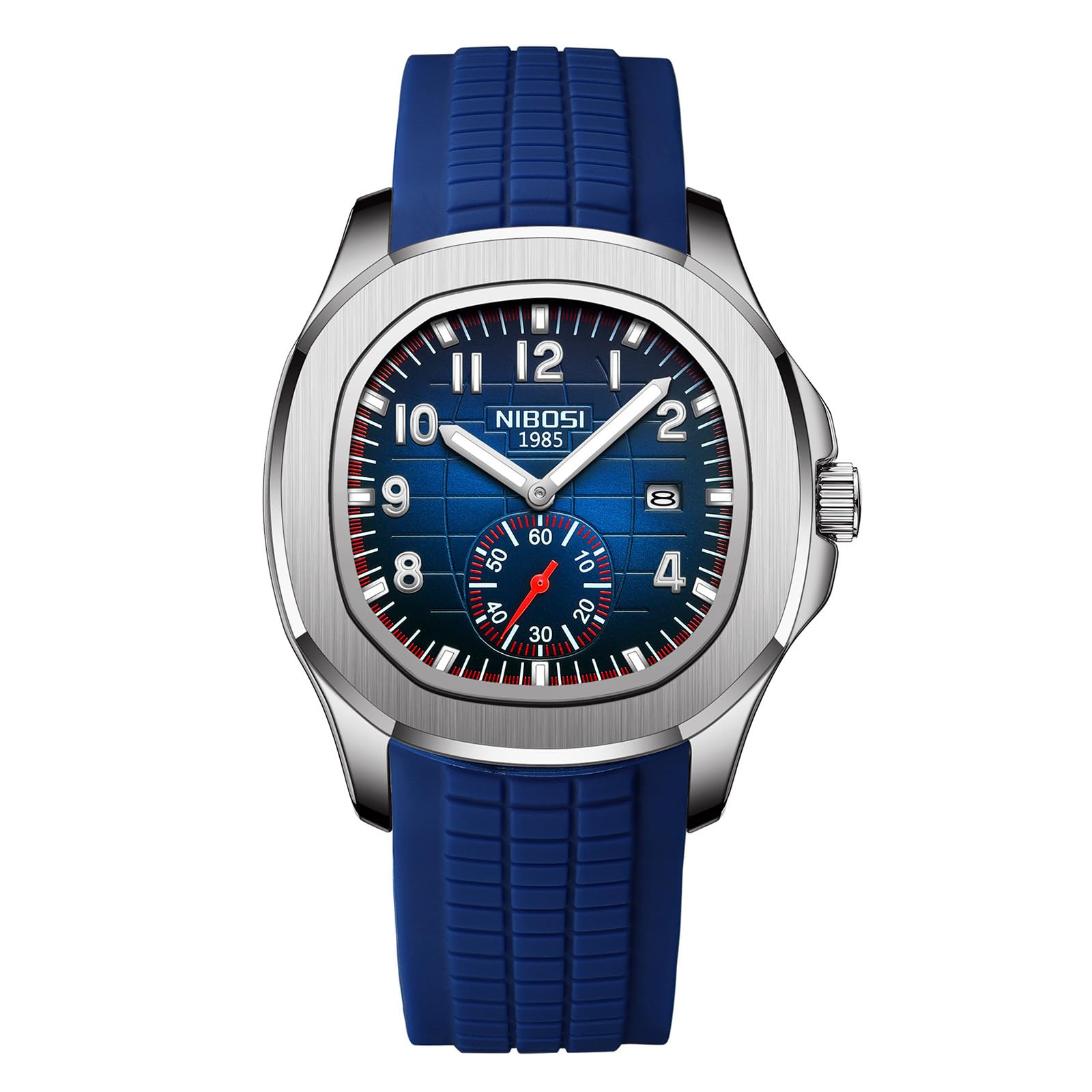 Montre classique à quartz pour homme avec cadran lumineux et fonction date, bracelet en silicone, étanche