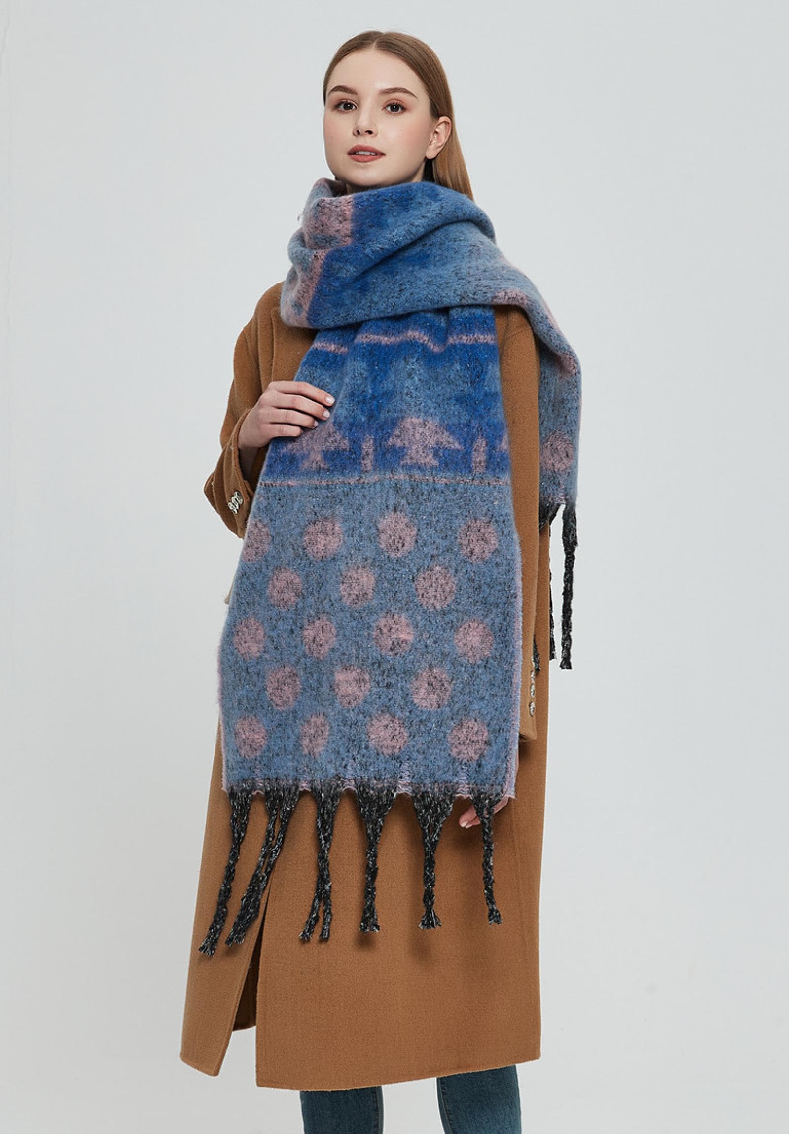 Sciarpa Donna Scialle Uomo Sciarpa A Pois Jacquard con Frange sul Collo Ispessite Invernale