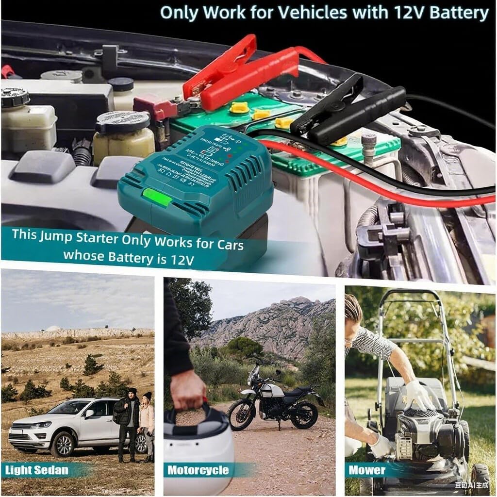 for Makita Car Jump Starter Adapter 18V Li-ion Battery - Portable Jump Starter with Jumper Cables&Clamps, Adapter Charger Car Portable Jump Starter with 18V(Battery Not)