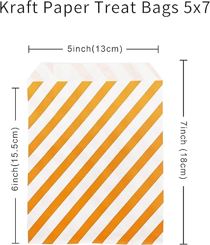 Miniatura 5 de Paquete de 100 bolsas de papel de Halloween con diseño de lunares y rayas, bolsas de bufé para Halloween, dulce o truco, bolsas de papel de regalo