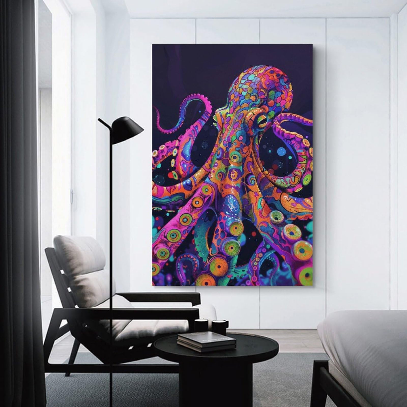 Junmoney Psychedelic Neon Octopus Wall Picture Print, 24x36inch(60x90cm), for Workspace Walls, Study Corners Or Bedrooms, Wall Art That Adds Style to Work Areas