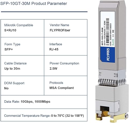 Miniatura 3 de Transceptor 10GBase-T, módulo de cobre Ethernet SFP+ a RJ45 10Gb para MikroTik S+RJ10, CAT6A/CAT7, 100FT(30M)