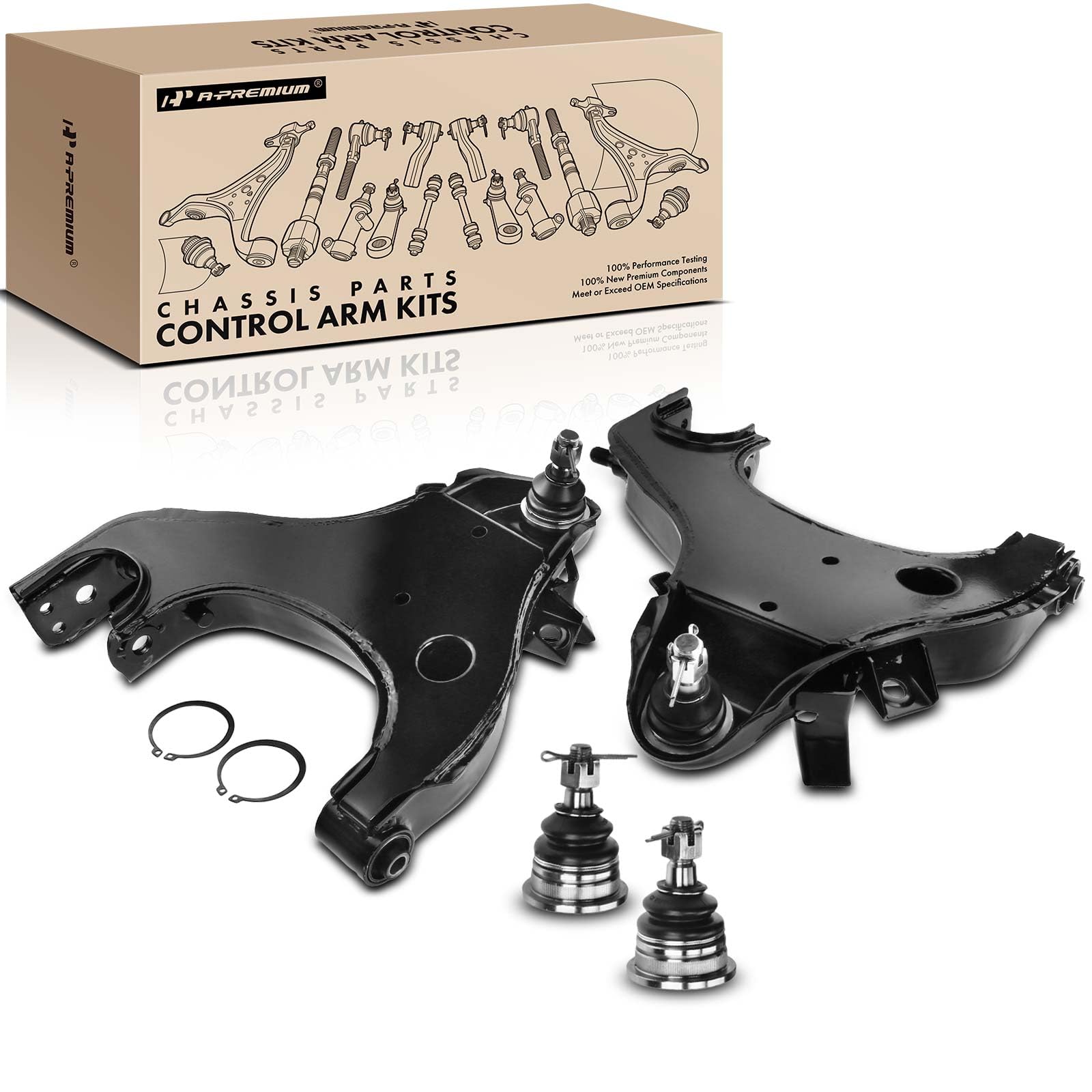 A-Premium Set of 4, Front Lower Control Arm, Upper Ball Joint, Compatible with Nissan Frontier 1998-2004, Xterra 2000-2004