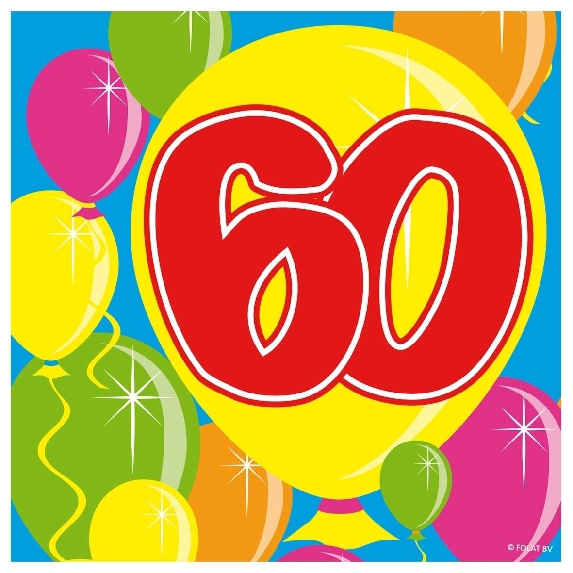 Folat Servet Balloons 60 Years 25 x 25, Colourful, standard size