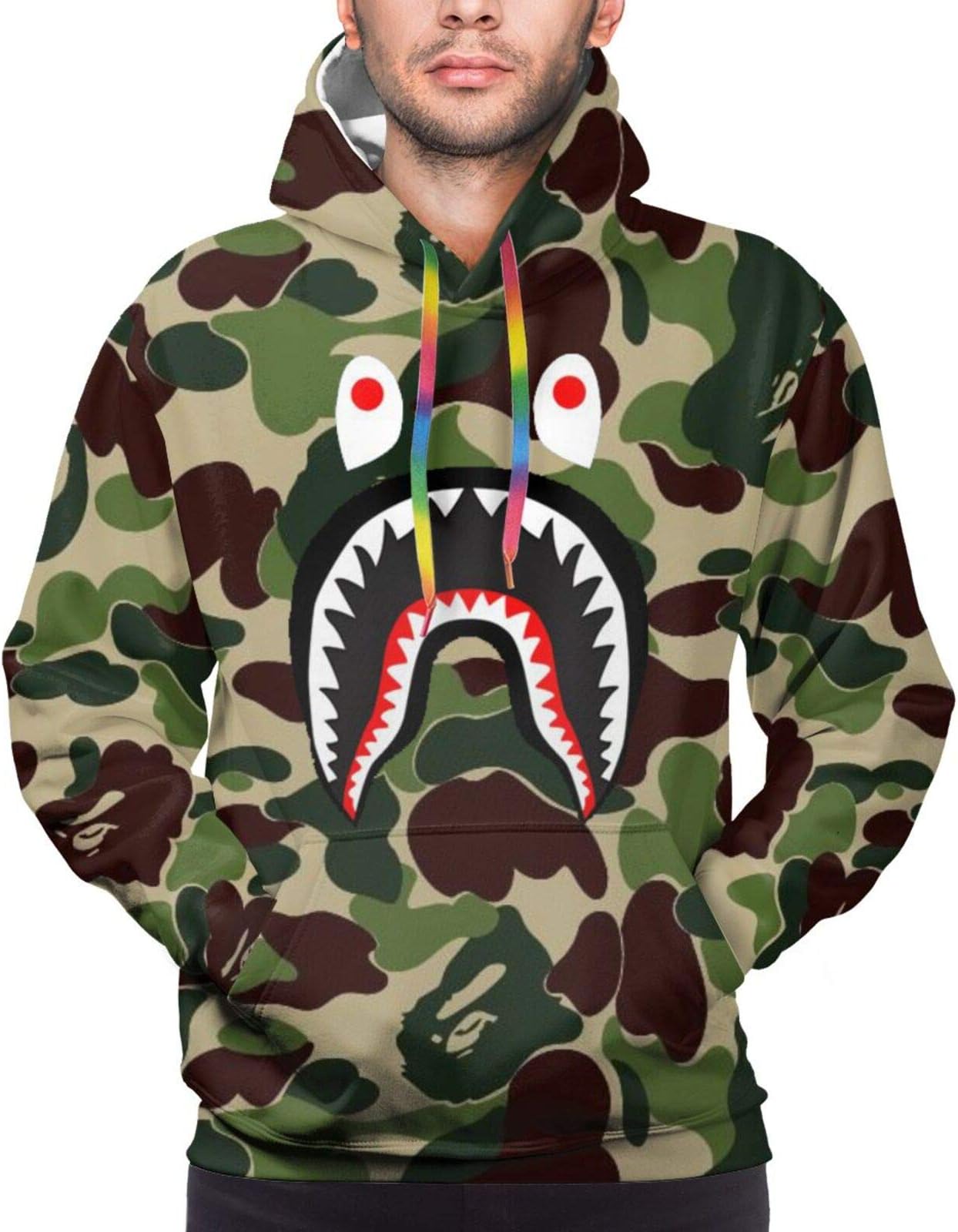 Big Mouth Shark Ape Camo Mens Women Hoodies Sweatershirt Casual Zip Up Hip-Hop Funny Tops