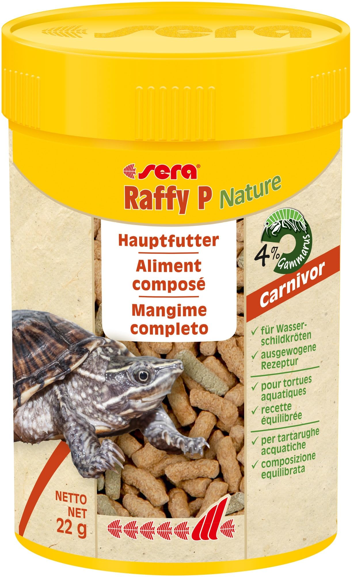 sera Raffy P Nature 100 ml (22 g) Wasserschildkröten Futter | Schwimmendes Schildkrötenfutter | Schildkröten Futter schmackhaft durch tierische & pflanzliche Inhaltsstoffe | Made in Germany