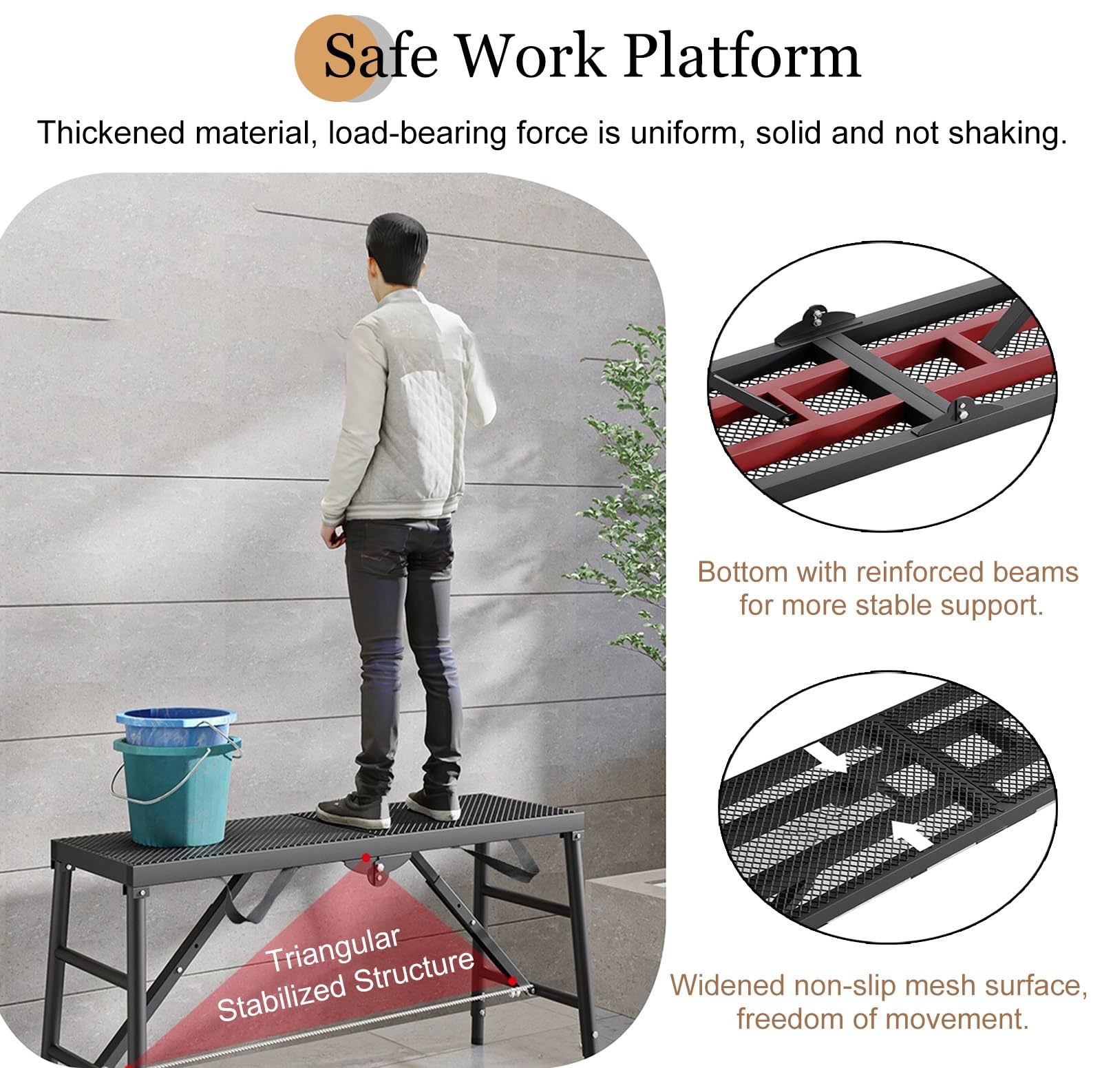 Plataforma de andamio Ajustable con trampilla, Plataforma Plegable de Acero al Carbono, Escalera de Trabajo portátil con asa, andamio Antideslizante de Altura Ajustable para escaleras, conju