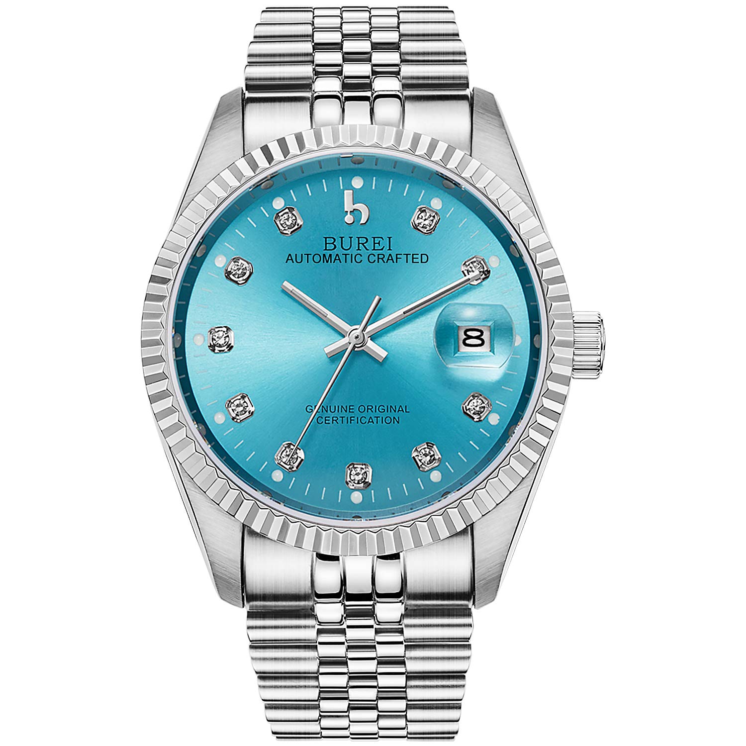 [BUREI]メンズ腕時計自動巻き 防水 アナログ 日付 機械式 人気 男性 ブランド おしゃれ うで時計 シンプル カジュアル ライトブルーウォッチ