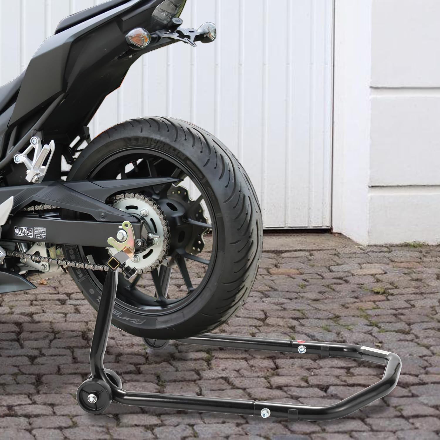 Gimisgu Lève-moto arrière, béquille, pour soulever l’arrière de la moto, dispositif de levage, largeur réglable, pour travaux de maintenance/montage sur motos jusqu'à 300 kg (noir)