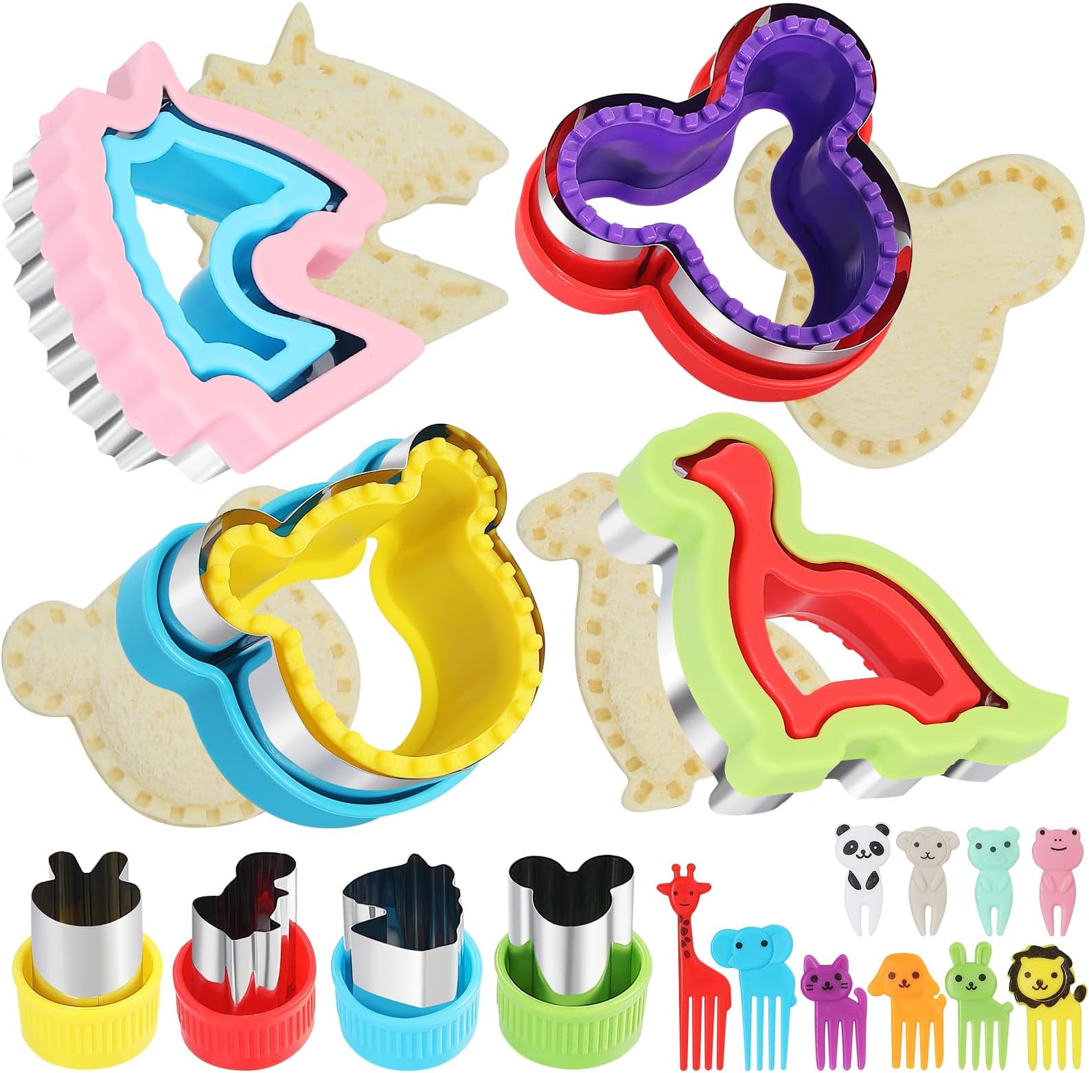 Sandwich Cutter and Sealer set, 4 Bread Sandwich Sealer Pancake Maker DIY Children's Cookie Cutter Bento Box, Mouse head, Dinosaur, Bear head, Horse head, Cookie Cutter Mold.