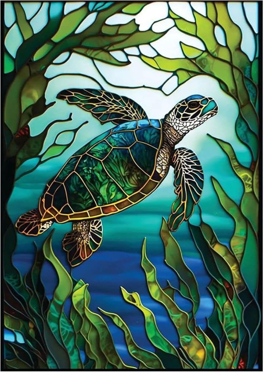KTHOFCY 5D DIY Diamond Painting Kits for Adults Kids, Sea Turtle Stained Glass Full Drill Embroidery Cross Stitch Crystal Rhinestone Paintings Pictures Arts Wall Decor Painting Dots Kits 15.7X11.8 in
