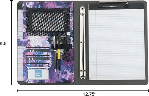 Miniatura 5 de XIAOZHI Cartera profesional, carpeta de piel sintética con pintura floral, organizador de negocios con carpeta de 3 anillas, morado, 9.5 x 9.5 x