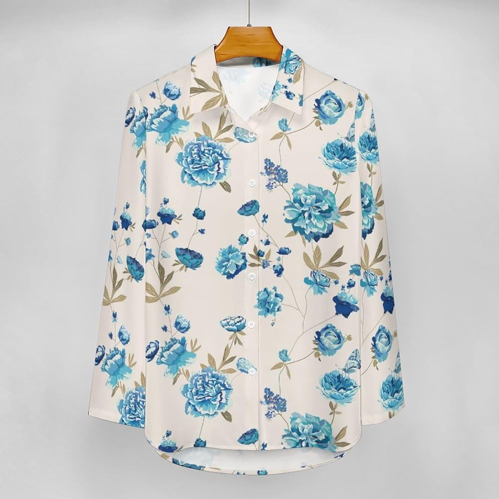 トップス Rose accent shirt blouse misty blue Rose accent shirt blouse misty blue