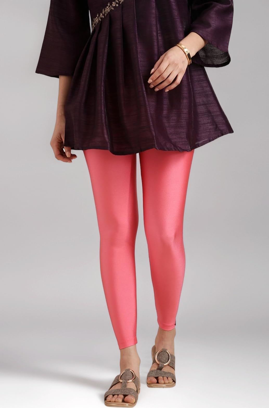 TWIN BIRDS Tailored Cut & Slim Fit Stretchable Nylon Elasthane Fabric Ankle Length Shimmer Leggings for Women