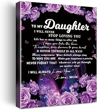 Amazon Waizco の娘へのギフト ハンガブル キャンバス ポエム プリント フレーム ポスター ウォール アート 母からの娘のための 意味のある娘への贈り物 娘 家 寝室 リビングルーム 壁装飾 あなたを愛する ウォールステッカー オンライン通販