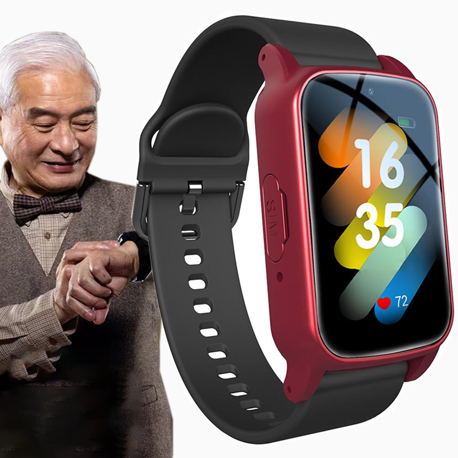 Weyot Red Fall Alert Devices For Elderly, Sos Elderly Bracelet Gps Tracker, Elderly Smart Watch With Fall Detection Sos Emergency Call, Life Alert Systems For Seniors,
