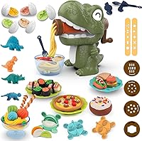 Yositochuan Dinosaur Noodle Maker Dough Play Set for Kids 2-8 - 36pc Toddler Clay Kit with Eggs, Tools & Colors