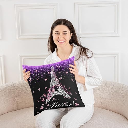 Miniatura 4 de Feelyou Juego de 2 fundas de almohada de la torre Eiffel de 18 x 18 pulgadas, fundas de almohada decorativas con purpurina suave para decoración de