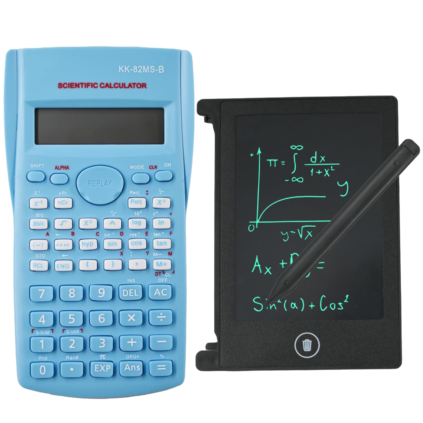 KK-82MS-B Scientific Calculator with 4.4 Inch LCD Writing Pad,Scientific Functional Calculator with 240 Functions Two-Line Display for Office, Students Back to School Supplies,Blue