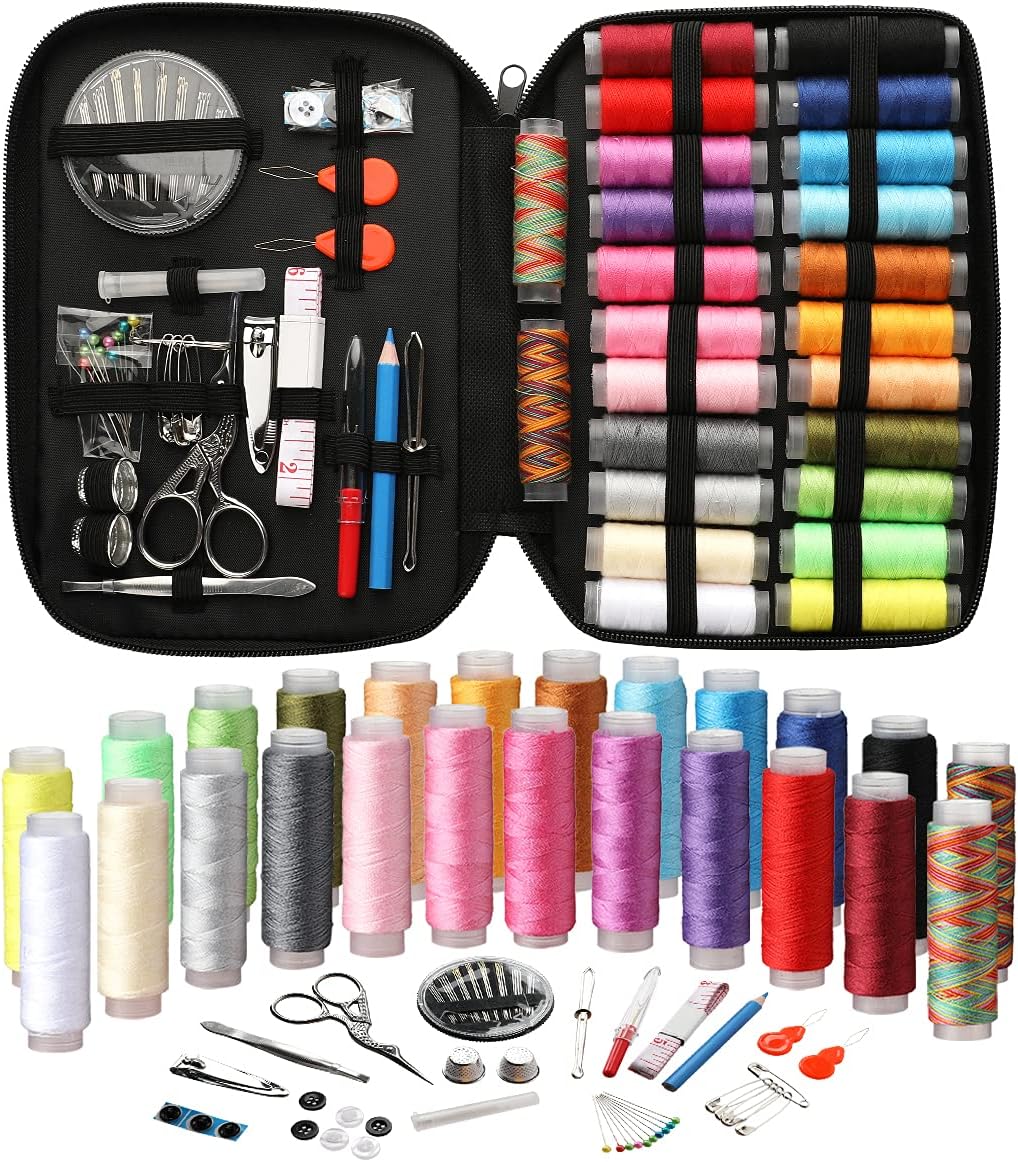 Looen Sewing Kits for Adults Professional,22 Spools of Thread Large,Thread Organizer Sewing Supplies with Scissors Crane Needles Buttons Thimble Tape for Beginner Emergency Mother's Gift