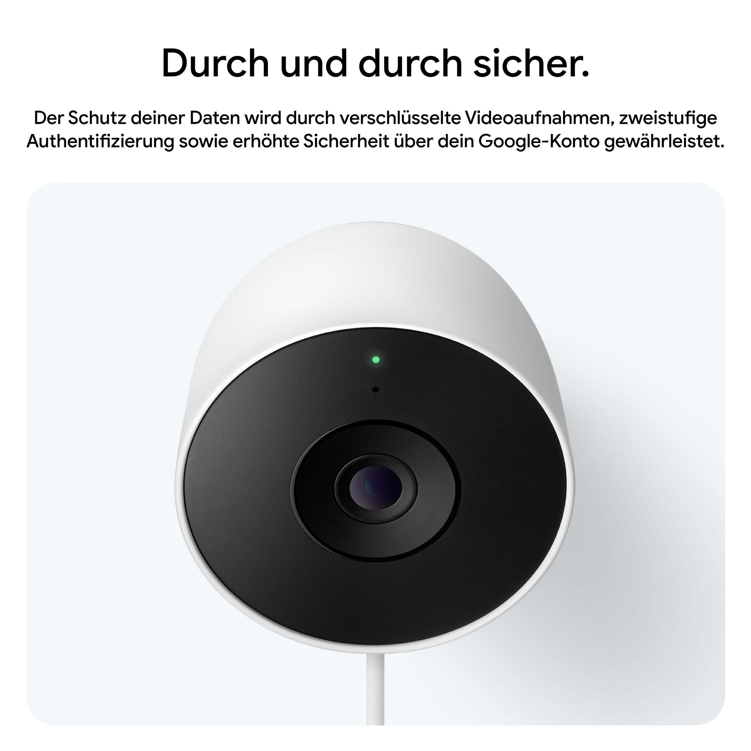 Google Nest Cam (Outdoor, mit Kabel, 2. Generation) – Sicherheitskamera für den Außenbereich mit 2K-Video – Funktioniert mit Google Home – Snow