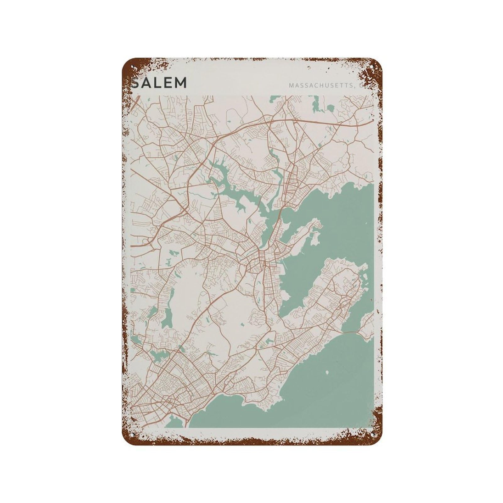 xiaoxiaoshen Salem Map Massachusetts Travel Gift Minimalist Wall Decor Art Metal Tin Poster Modern Home Decor Art Home Bar Shop Decorations Vintage Sign 30x20cm