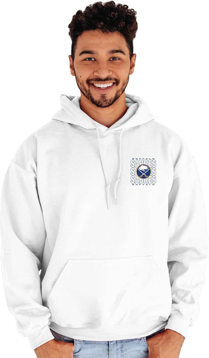 Blue 84 NHL Officially Licensed Hooded Sweatshirt Front/Back Curl White