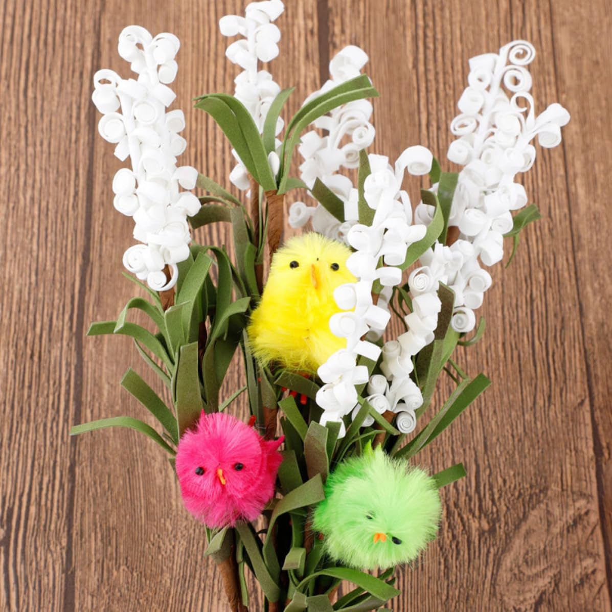 BESPORTBLE 108 Pezzi Decorazione Pulcino Pasquale per Casa e Vetrina, | Peluche e Plastica, Adorno Festivo per Interni, Stile Bello, per Tavolo, Mensola e Finestra
