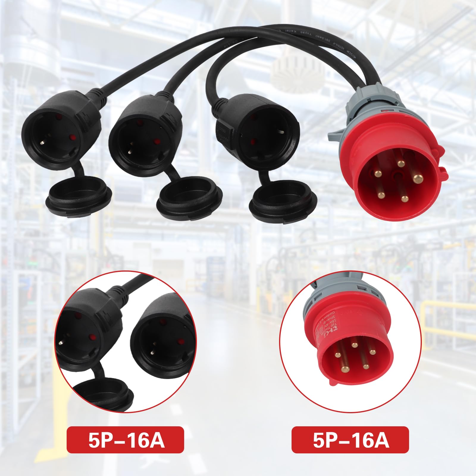 Adaptateur CEE-Répartiteur de Courant Fort 400 V 16 A,Fiche femelle vers 3 x 230 V, Câble Adaptateur CEE Prise de Camping car,Monophasé vers Triphasée, avec câble de 0,5m, Pour Accessoires Caravane