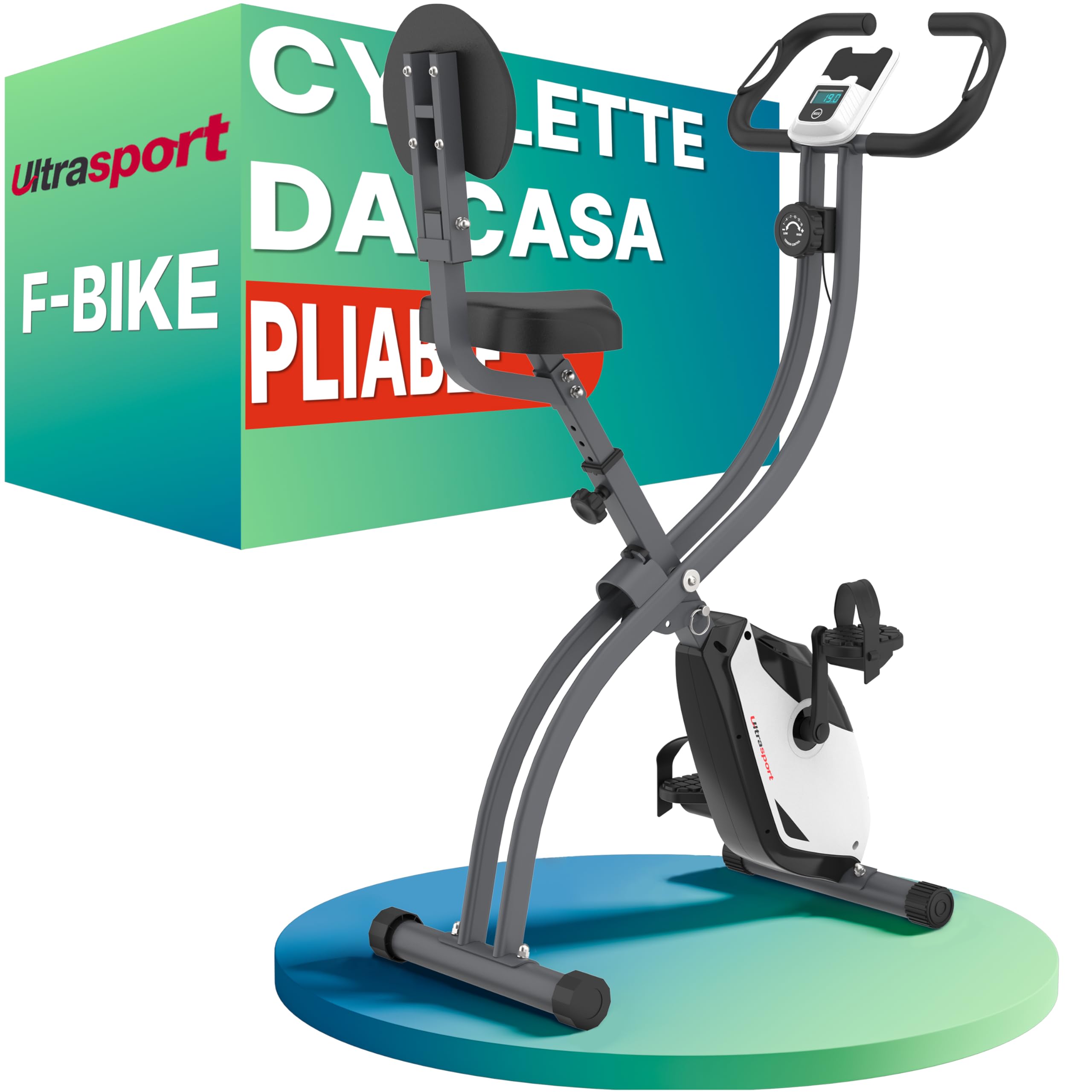 Ultrasport F-Bike Cyclette da Casa Pieghevole I Cyclette Pieghevole da Casa fino a 130 KG con Sella Extra Confortevole, LCD Display e Sensori delle Pulsazioni, Cyclette da Camera