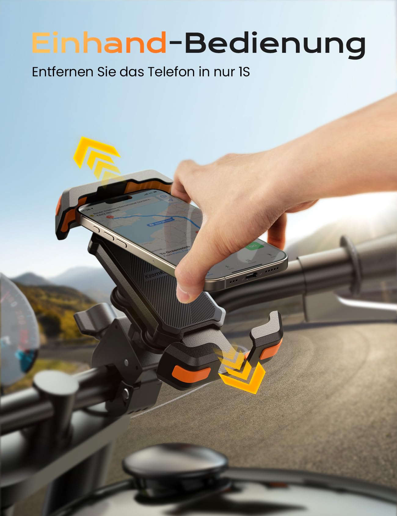 Universal Motorrad Handyhalter【Doppelt Vibrationsgedämpft】 Handyhalterung Fahrrad, 360° Drehbar Lenker für iPhone 17 16 15 Pro/Samsung S24 Ultra (4,7-7,2'' Smartphone)