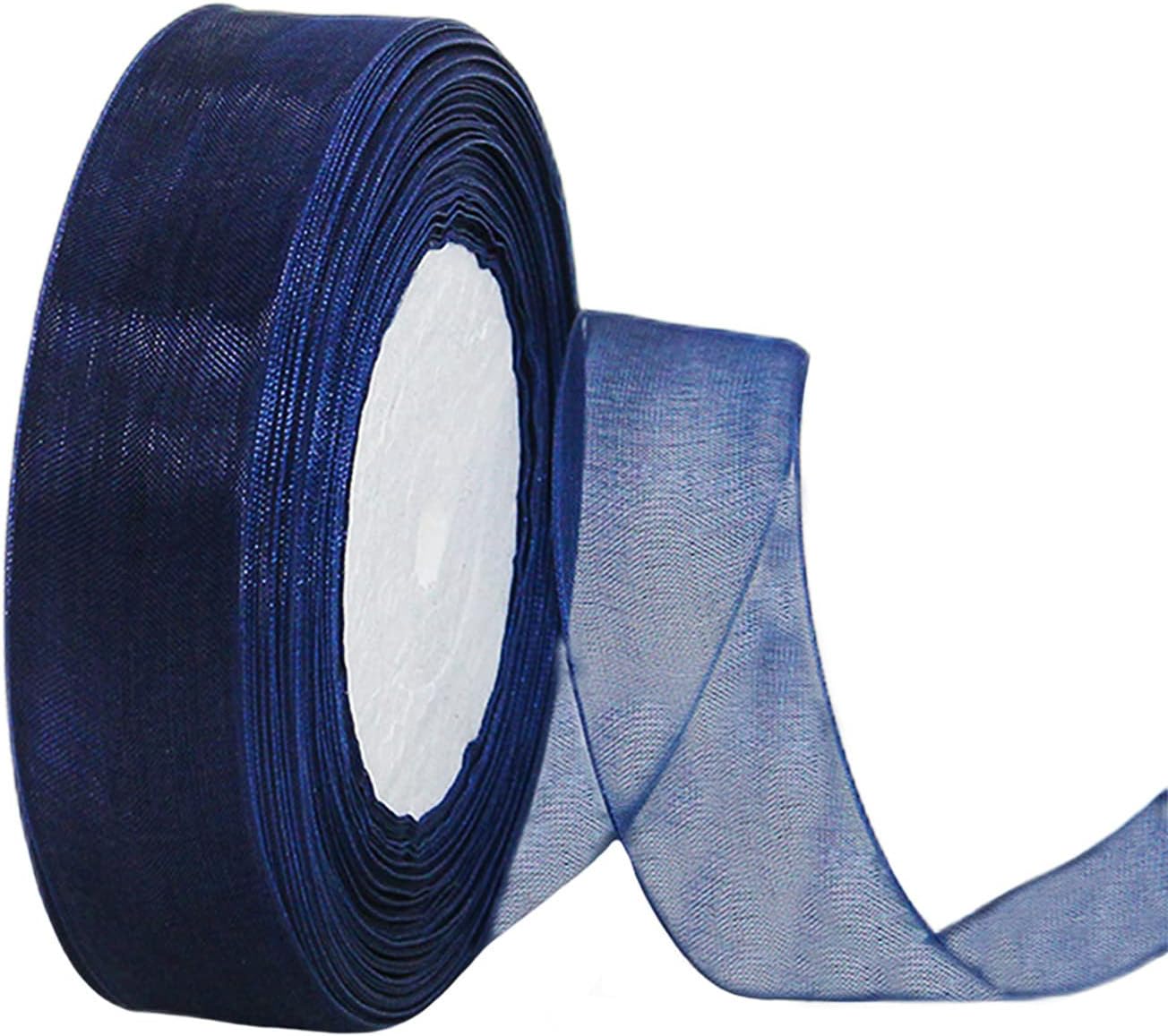 Sheer Dark Blue Organza Chiffon Ribbon 20mm for Gift Wrapping,45m Clear Chiffon Ribbon Navy Blue Hair Ribbons Birthday Gift Wrap Christmas Ribbons Organza for Crafting,Making Wreath Bows,Wedding