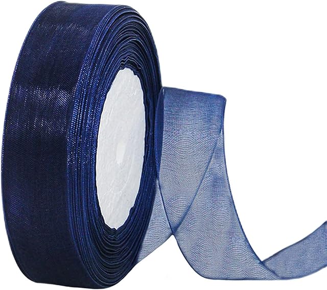 Sheer Dark Blue Organza Chiffon Ribbon 20mm for Gift Wrapping,45m Clear Chiffon Ribbon Navy Blue Hair Ribbon Birthday Gift Wrap Ribbon Christmas Ribbon Organza for Crafting,Making Wreath Bows,Wedding