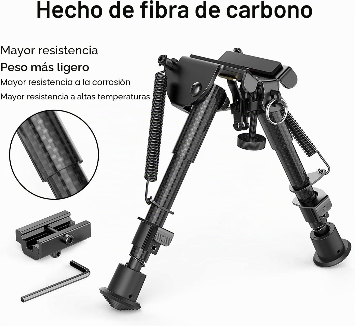 Feyachi Bípode de Rifle Fibra de Carbono 6"- 9" Extensible con Adaptador Picatinny, Bípode de Carbono para Caza
