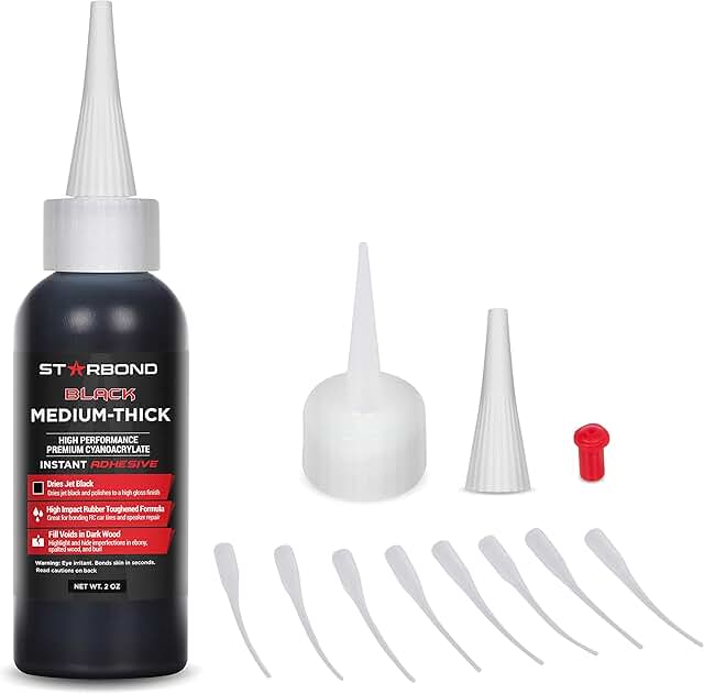 Premium Grade Cyanoacrylate (CA) Super Glue by STARBOND - 2 OZ PRO Pack (56-Gram) - Black Medium-Thick Knot Filler 500 CPS...