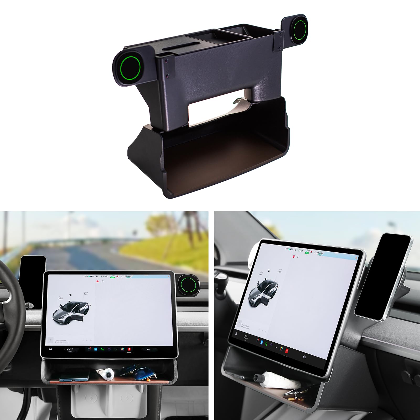 Tesla Model Y/3 Under Screen Storage Box with Magnetic Phone Holders, Hidden Centre Console Organiser